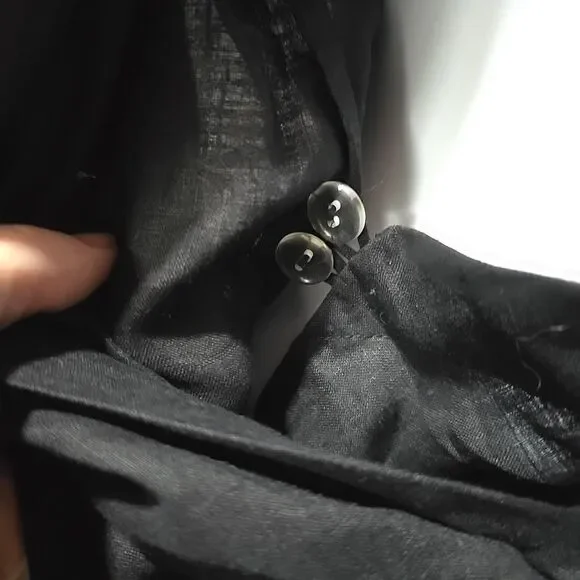 Black Linen Crop Wrap Top Sz6 S/M Y2K 90s Corp Boho Chic Button Grunge Punk Rock - Picture 9 of 13